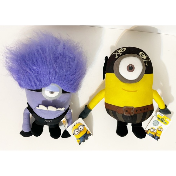 toy factory Other - 2 Minions Movie Despicable Me Plush Characters One Eye Pirate & Evil Minion NEW